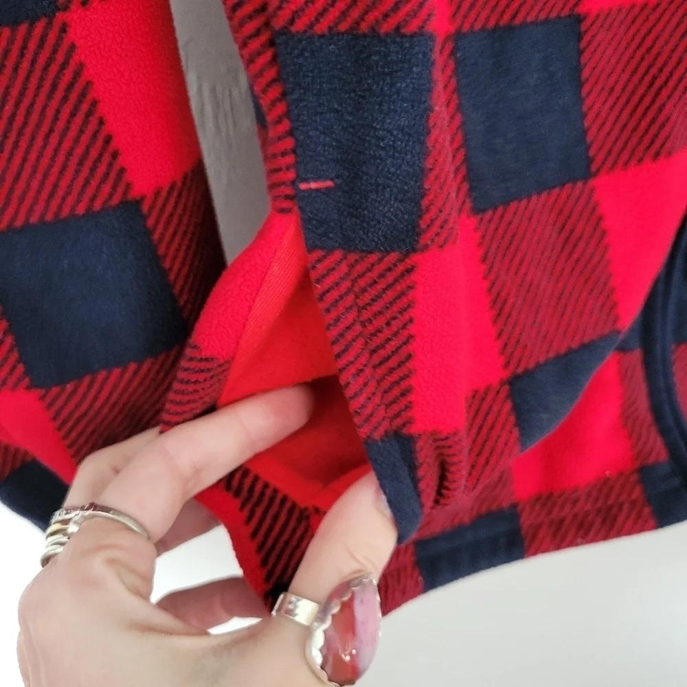 Oshkosh Big Boys 12 Red Navy Blue Check Plaid Full Zip Fleece Jacket Fall Winter